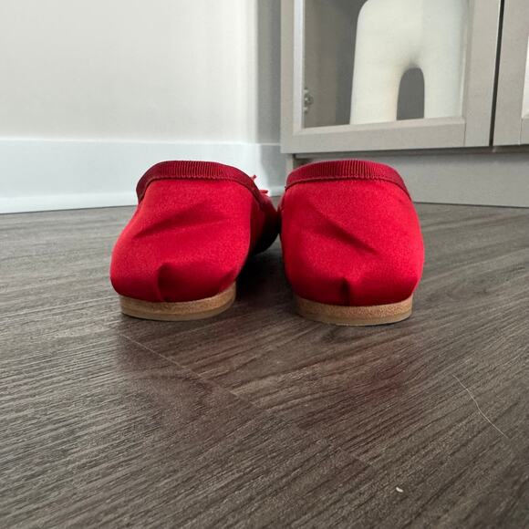 Miu Miu Red Satin Dainty Leather Bow Ballet Flats 36 Logo Strap Shoes Holiday - Picture 5 of 8